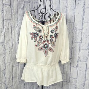 Bandolino White‎ Embroidered Peasant Blouse